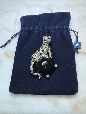 Vintage Butler & Wilson Leopard on a Ball Pave Rhinestone Brooch
